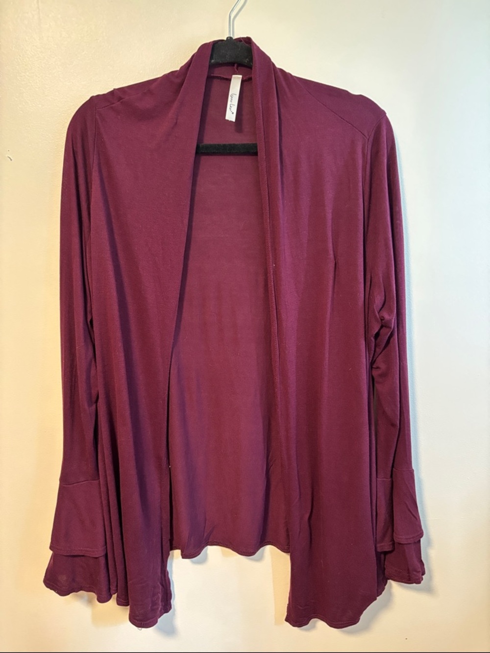 ⭐ 3 for $15 Open-Front Ruffle Cuff Cardigan - Plum